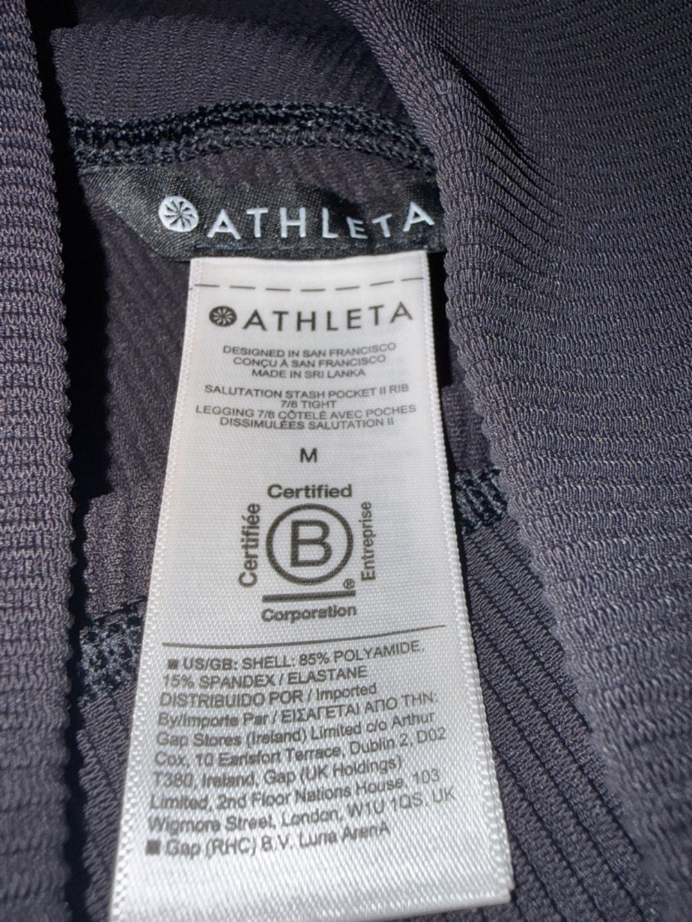 Athleta Black Stash Pocket II Ribbed 7/8 tight - size medium - Picture 2 of 8